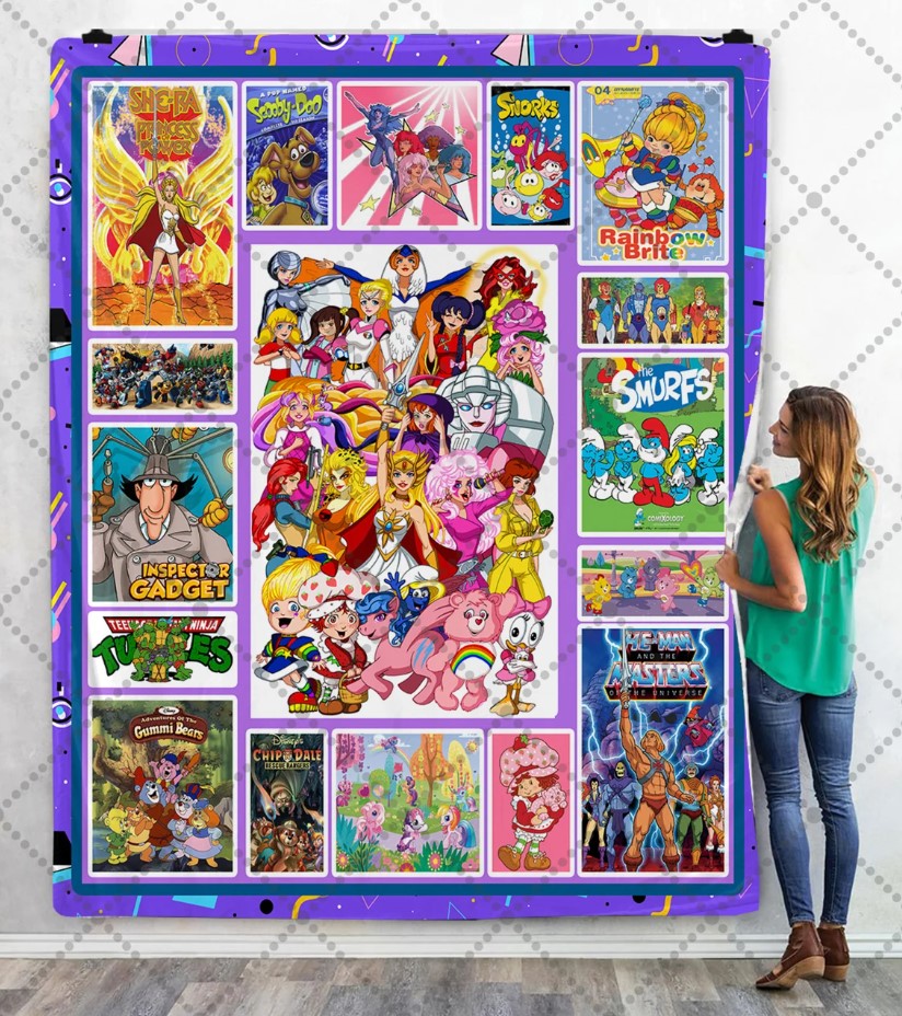 Personalized 80s Cartoon Quilt Blanket Cartoon Friends Nostalgia Care Bears Quilt Blanket Custom Name Blanket